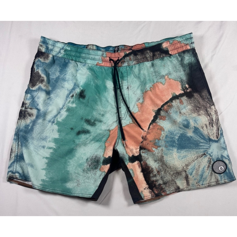 Volcom Mens‎ Tie Dye Board Shorts Teal Orange Black Swim Trunks Size XL